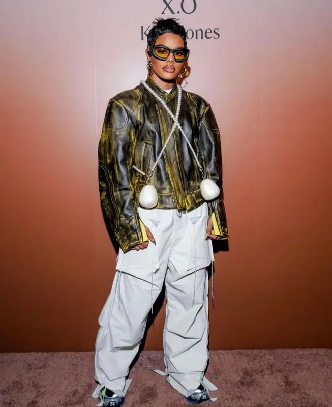 Teyana Taylor outfit in Acne Studios, Simone Rocha, and Off-White, 2023