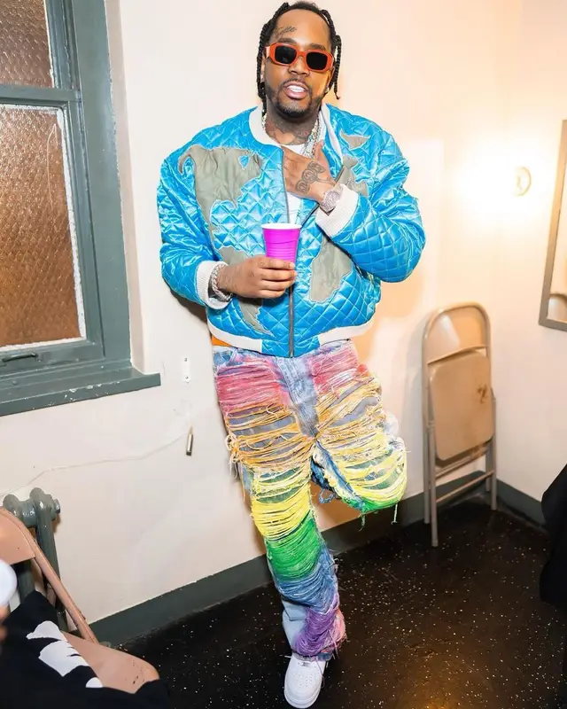 Fivio Foreign outfit in Who Decides War, Nike, and Prada, 2023