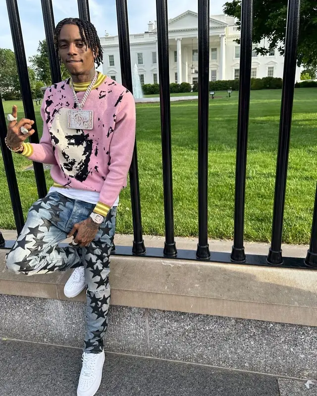 Soulja Boy outfit in KidSuper, Amiri, and Chemist, 2023