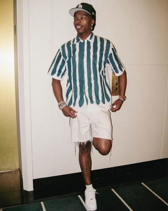 Lil Baby outfit in Marni, Saint Laurent, and New Era, 2023