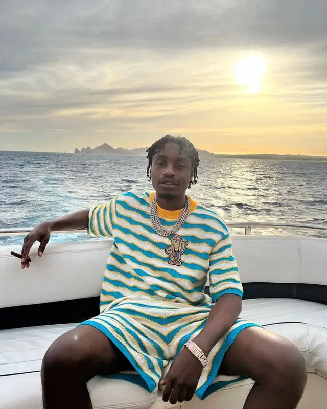 Lil Tjay outfit in Avril 8790 and Bottega Veneta, 2023
