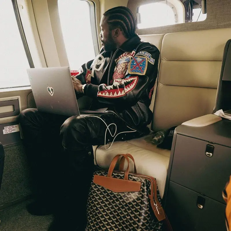 Meek Mill outfit in Pelle Pelle, Amiri, and Goyard, 2023