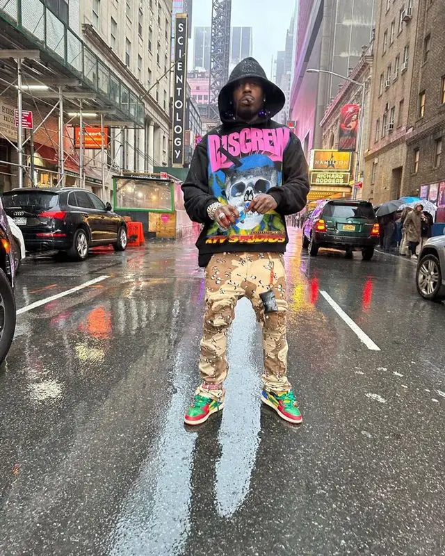 Sauce Walka outfit in Screwed Up Records, Supreme, and Kool Kiy, 2023