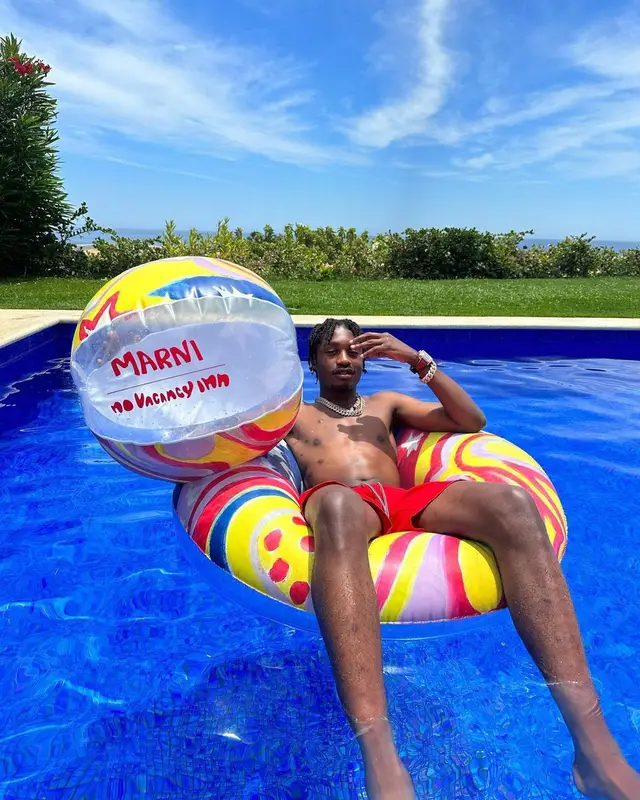 Lil Tjay outfit in Marni and No Vacancy Inn, 2023