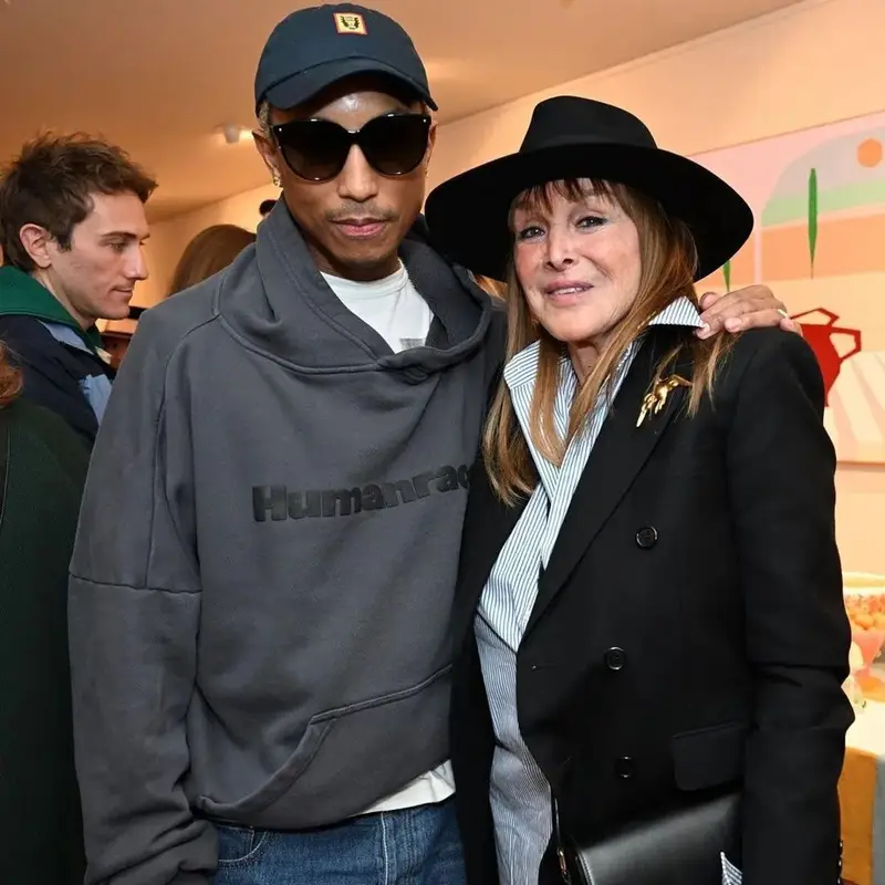 Pharrell Williams outfit in Adidas, Louis Vuitton, and Human Made, 2023