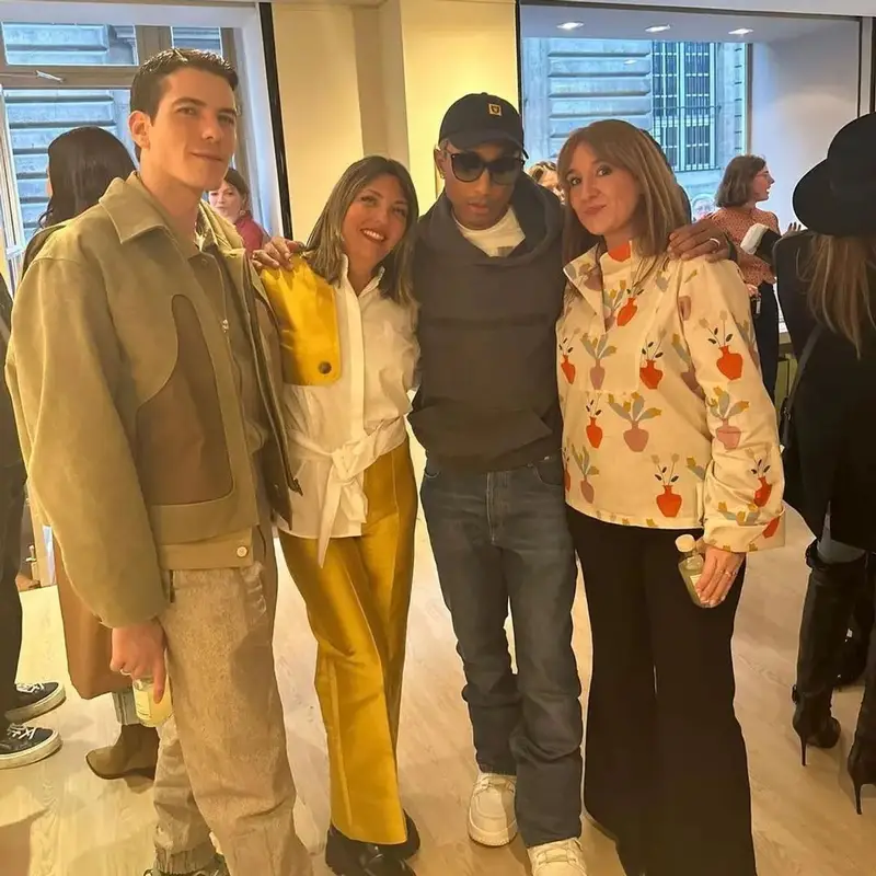 Pharrell Williams outfit in Adidas, Louis Vuitton, and Human Made, 2023
