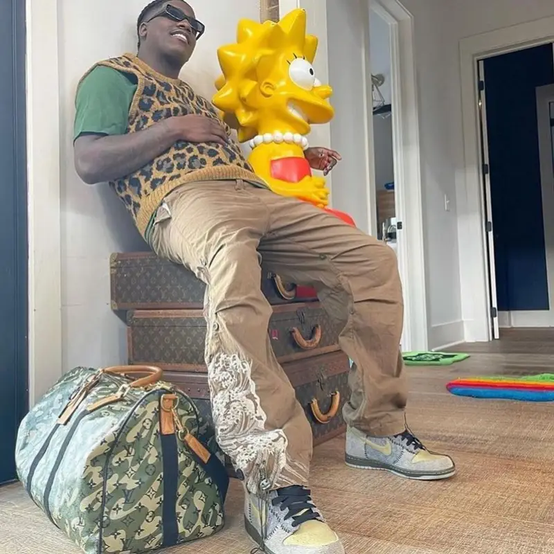 Lil Yachty outfit in Kapital, Vintage, and Maharishi, 2021