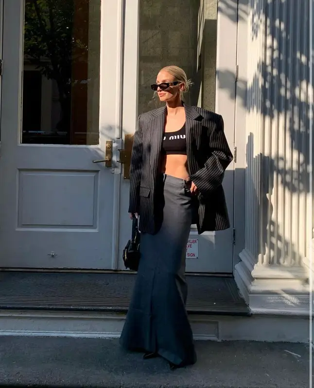 Leonie Hanne outfit in Magda Butrym, Miu Miu, and Frankie Shop, 2023