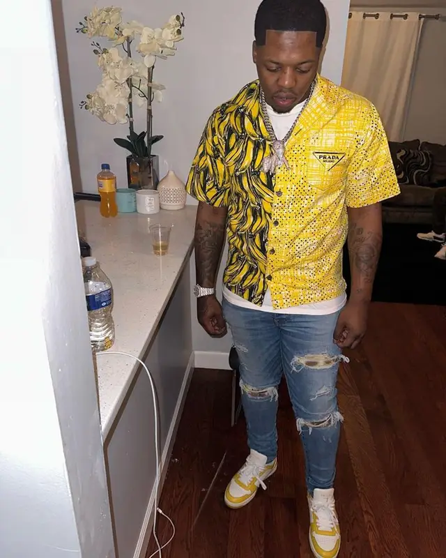 Lil Zay Osama outfit in Prada and Amiri, 2023