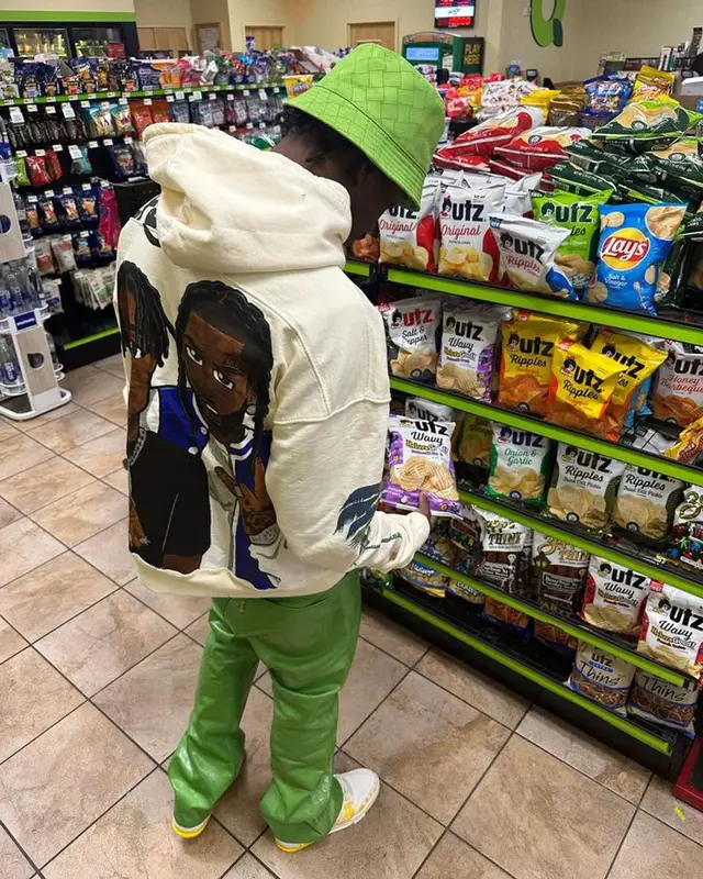 Lil Tjay outfit in Rhude, Gallery Dept., and Bottega Veneta, 2023
