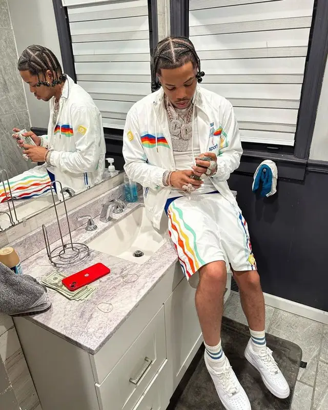 Lil Migo outfit in Casablanca, Ralph Lauren, and Nike, 2023