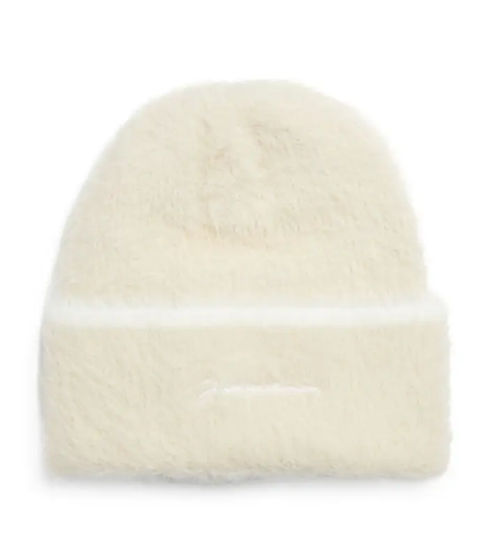 Jacquemus White Embroidered Fuzzy Beanie  $205