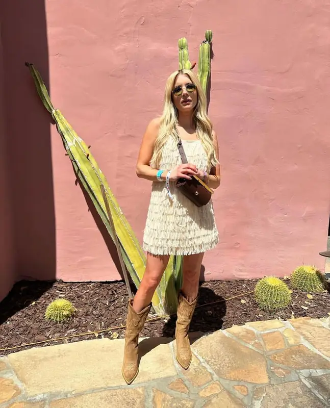 Emma Roberts outfit in Sonora Boots, Daana Saakena, and Oliver Peoples, 2023
