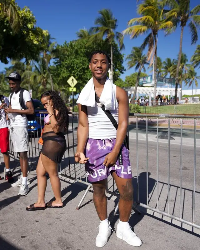 Badkid Jay outfit in Purple Brand and Louis Vuitton, 2023