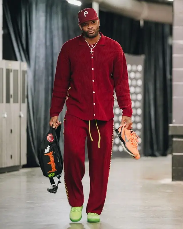 PJ Tucker outfit in The Elder Statesman, Louis Vuitton, and New Era, 2023