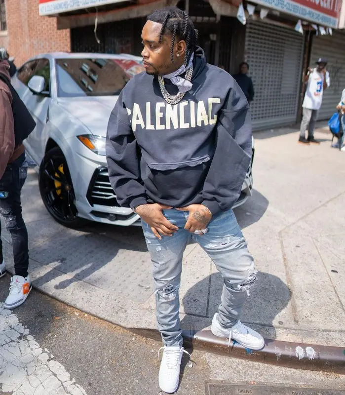Fivio Foreign outfit in Balenciaga, Amiri, and Nike, 2023