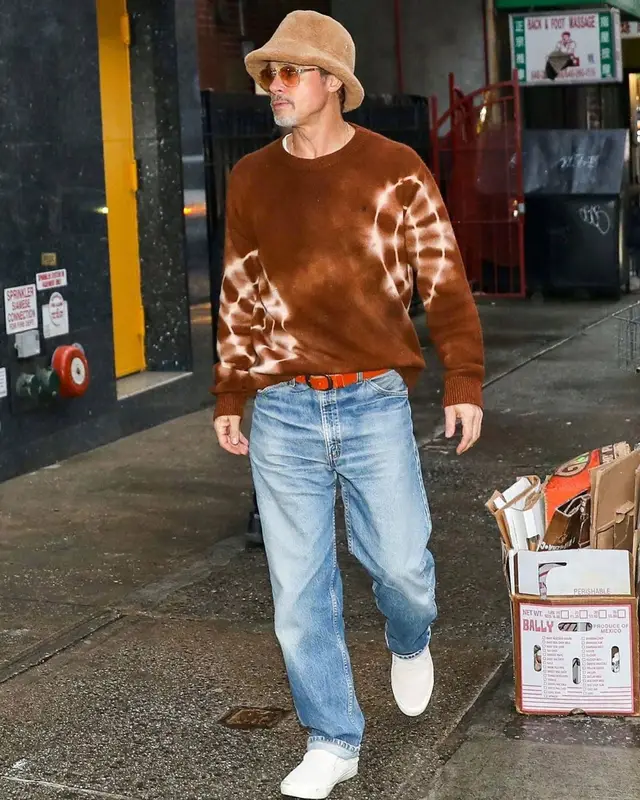 Brad Pitt outfit in The Elder Statesman, 2023