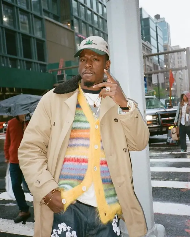 Joey Badass outfit in Marni, Levi’s, and Denim Tears, 2023