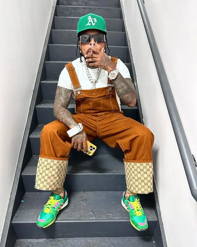 Westside Gunn outfit in Gucci, Givenchy, and New Era, 2023