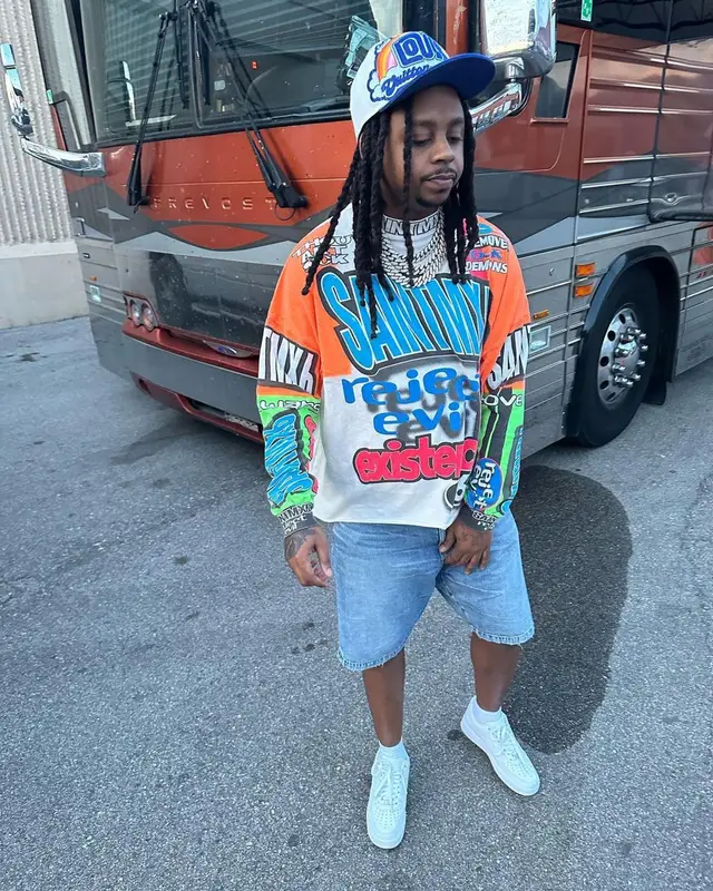 Babyface Ray outfit in Saint Michael, Nike, and Louis Vuitton, 2023