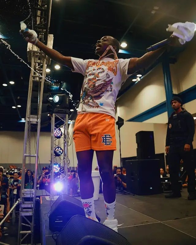 Bobby Shmurda outfit in New Era, Nike, and Eric Emanuel, 2023