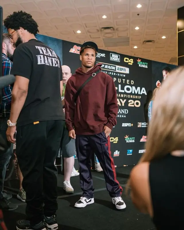 Devin Haney outfit in Maison Margiela, Needles, and New Era, 2023
