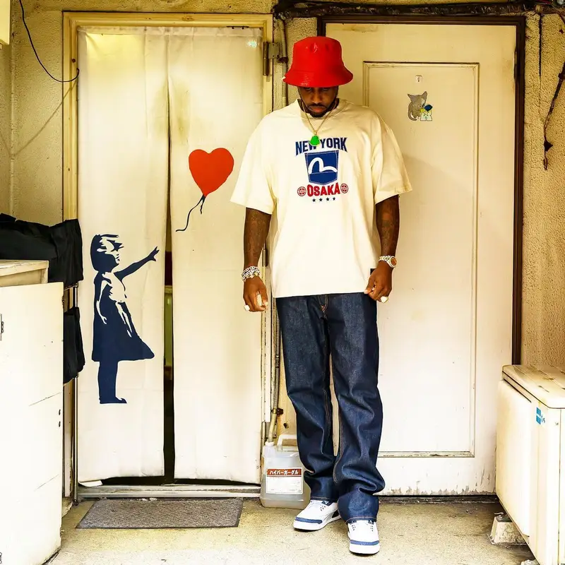 Fabolous outfit in Evisu, Jordan, and Only In New Orleans, 2023
