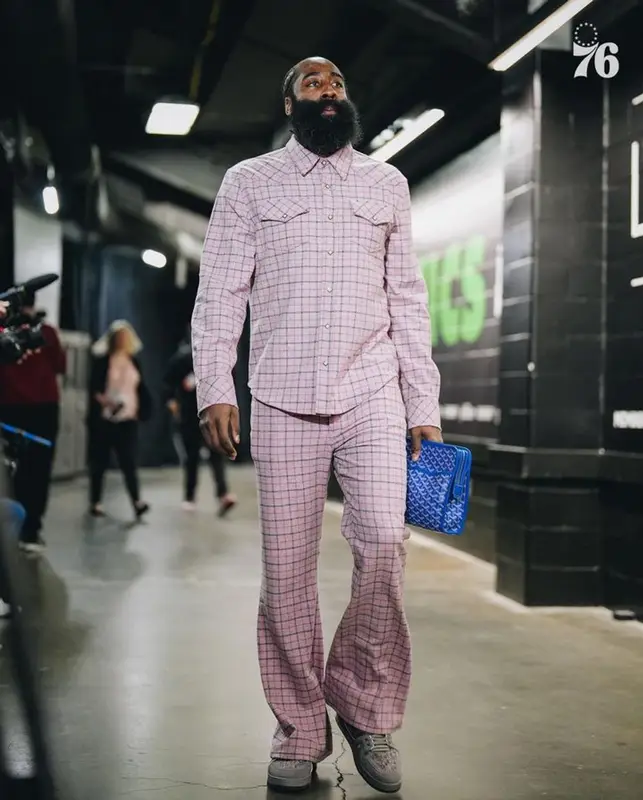 James Harden outfit in Cout De La Liberte, Louis Vuitton, and Goyard, 2023
