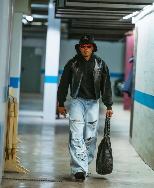 Jules Kounde outfit in Vetements, Balenciaga, and Mastermind, 2023