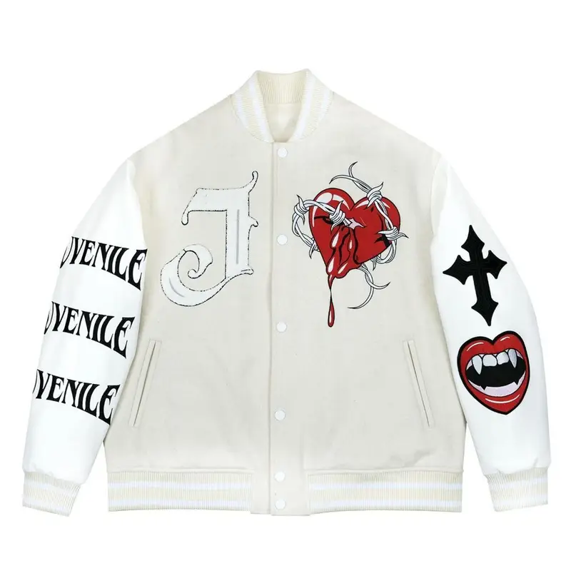 Juvenile White Varsity Jacket $125