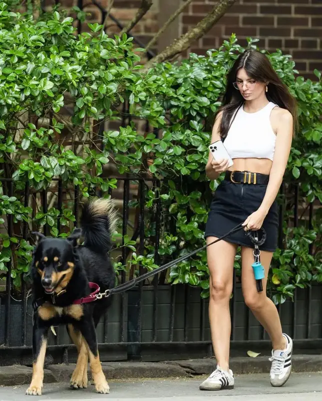 Emily Ratajkowski outfit in Adidas, Khaite, and Miu Miu, 2023