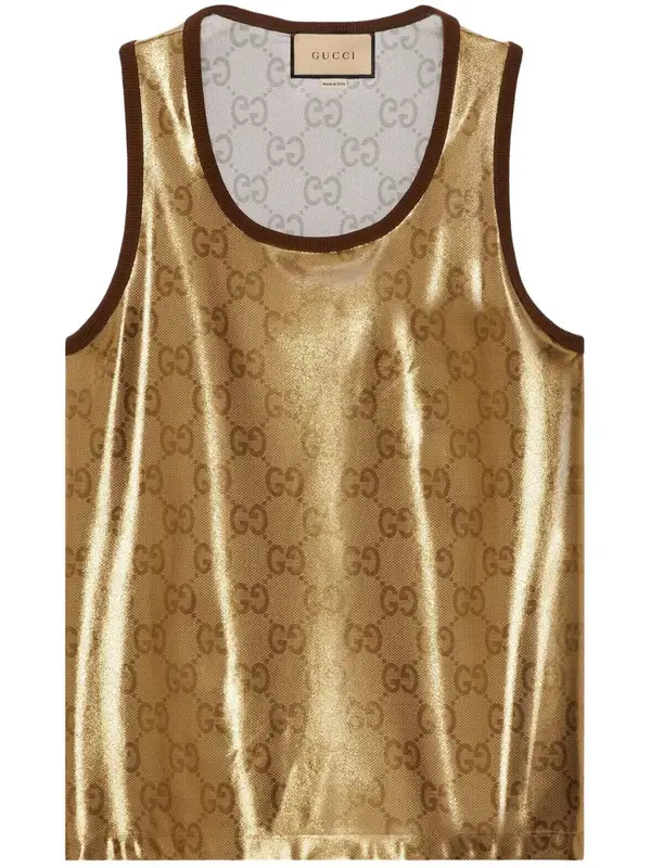 Gucci Gold Gg Supreme Print Tank Top In  $867