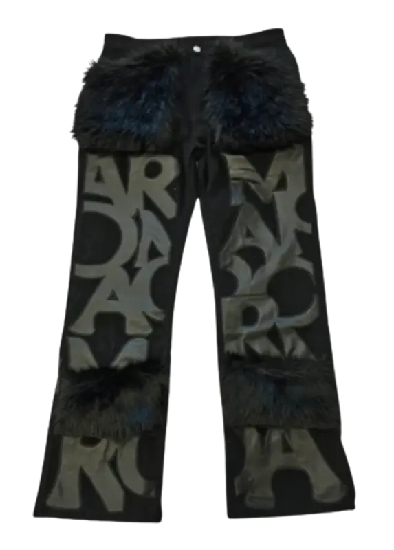 Roam The Halls Black Fur Denim Pants $1200