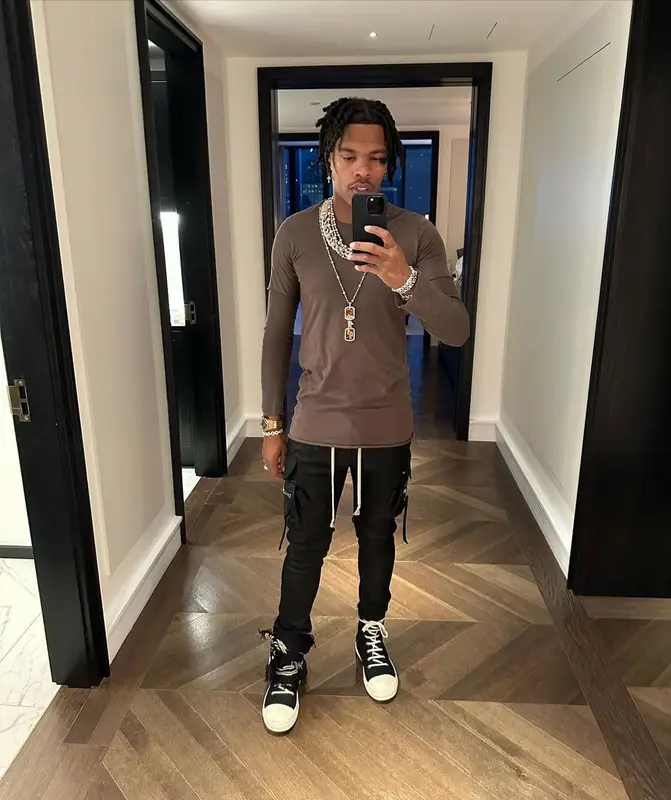Lil Baby outfit in Rick Owens, 2023