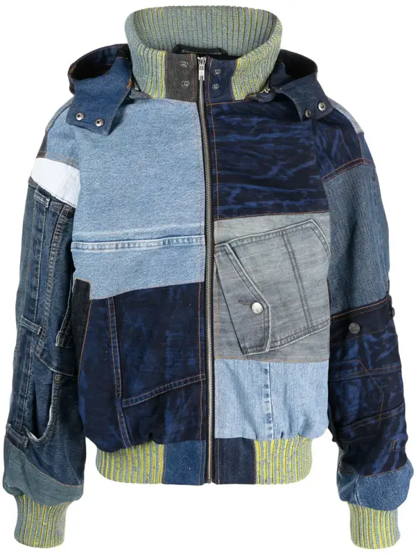 AGR Knit Blue Patchwork Denim Jacket $1520