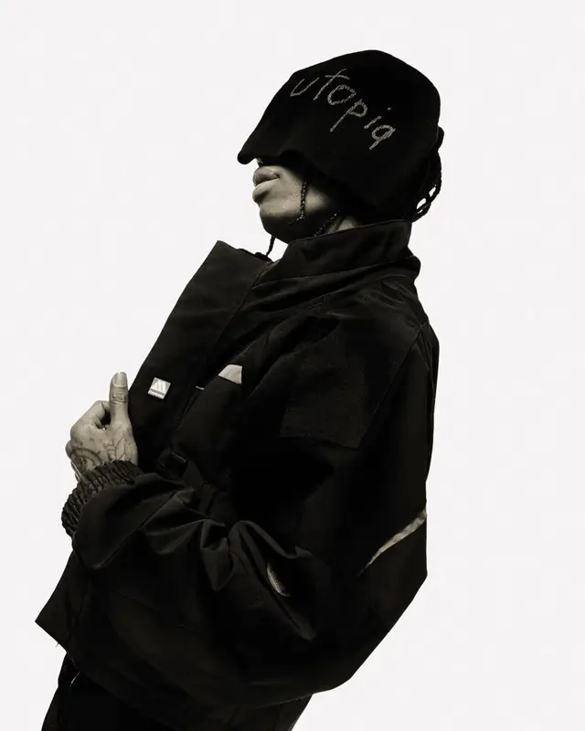 Travis Scott outfit in Martine Rose, Takahiro Miyashita, and Travis Scott Merch, 2023