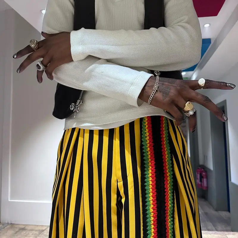 ASAP Nast outfit in Comme Des Garcons, Nike, and Chrome Hearts, 2023