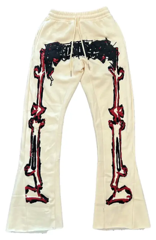Ricchezza Forever Cream Chezza Bonez Flared Sweatpants $150