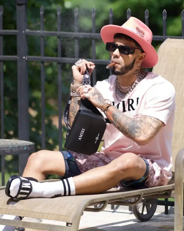 Anuel AA outfit in Amiri and Gucci, 2023