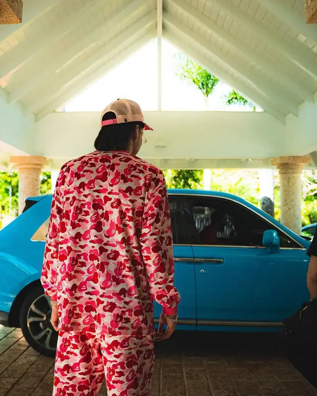 Peso Pluma outfit in Bape and Balenciaga, 2023