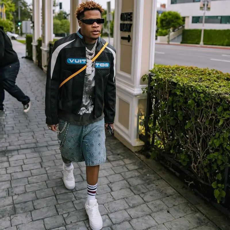 Devin Haney outfit in Louis Vuitton, Rick Owens, and Chrome Hearts, 2023