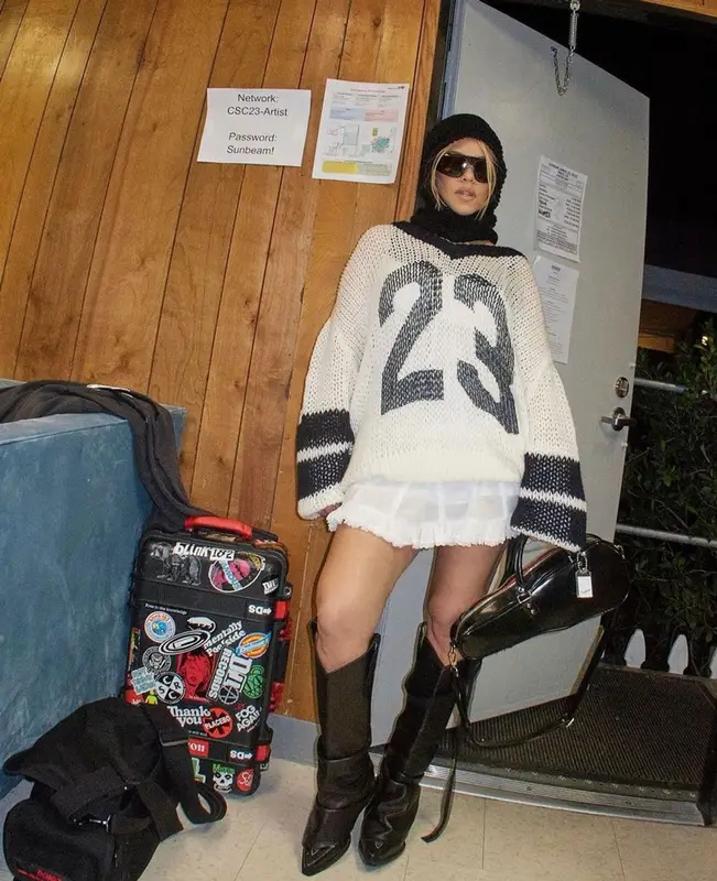 Kourtney Kardashian outfit in Vaquera and R13, 2023