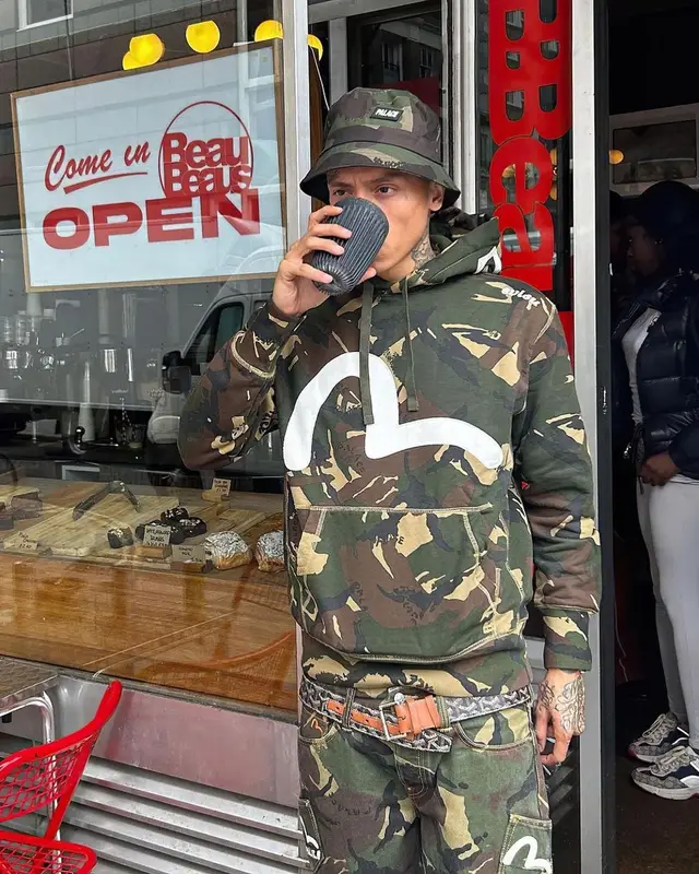 Central Cee outfit in Evisu, Jordan, and Palace, 2023