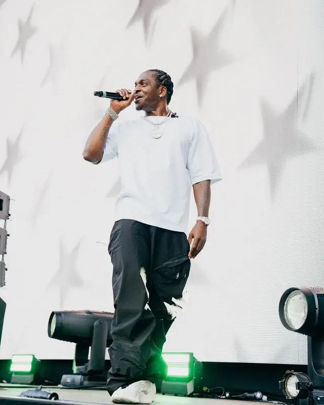 Pusha T outfit in Louis Vuitton, Uniqlo, and Adidas, 2023