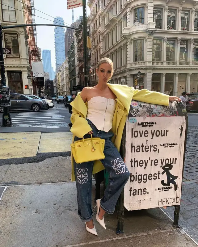 Leonie Hanne outfit in Bottega Veneta, Dion Lee, and Celine, 2023