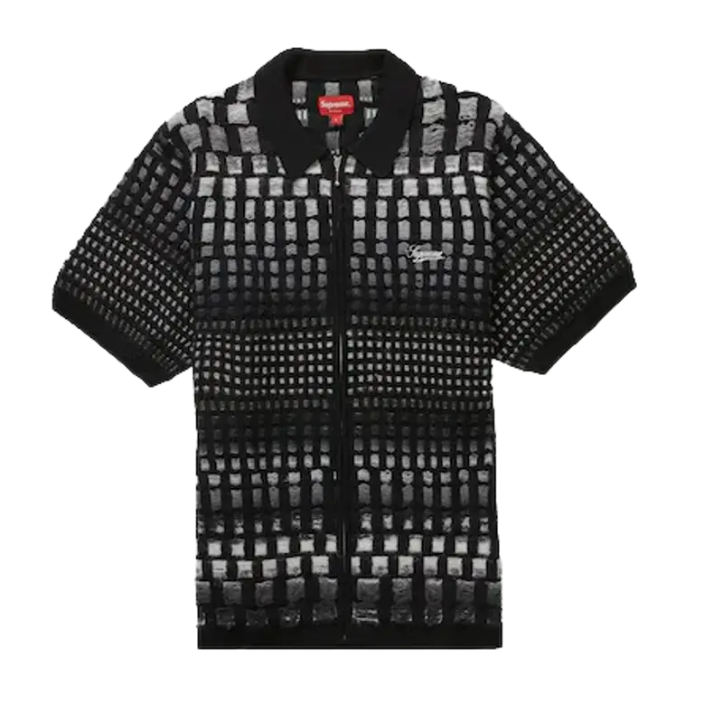 Supreme Gradient Grid Zip Up Polo Black Shirt $261