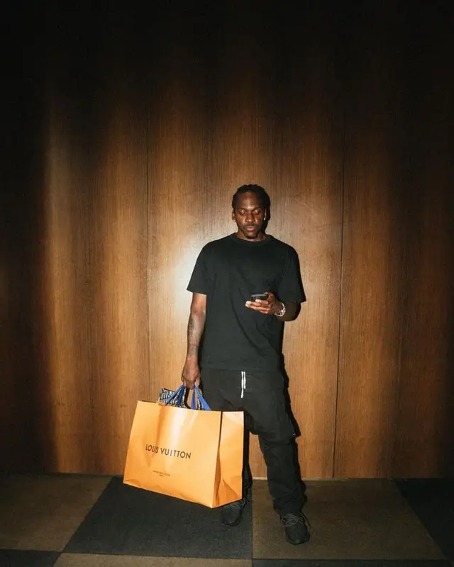 Pusha T outfit in Uniqlo, Rick Owens, and Adidas, 2023