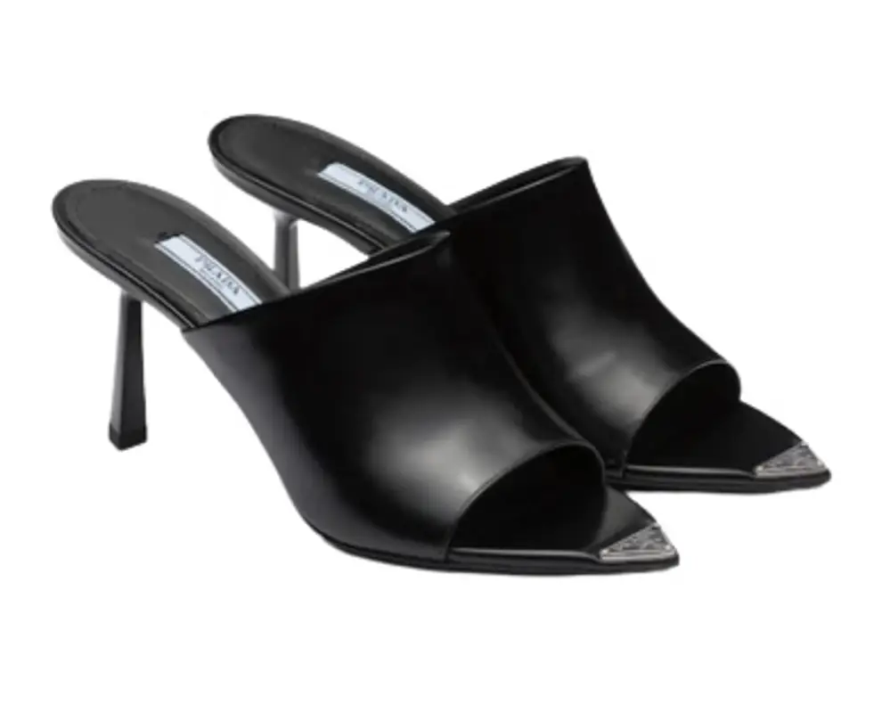 Prada Brushed Leather High-Heel Slides $1170
