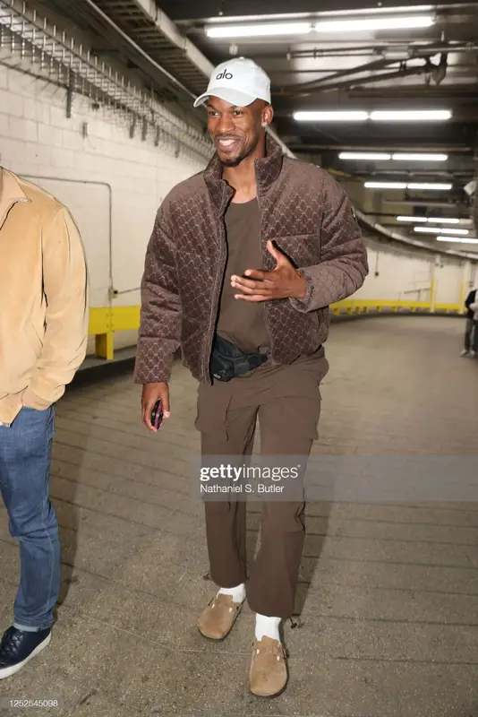 Jimmy Butler outfit in Alo Yoga and Birkenstock, 2023
