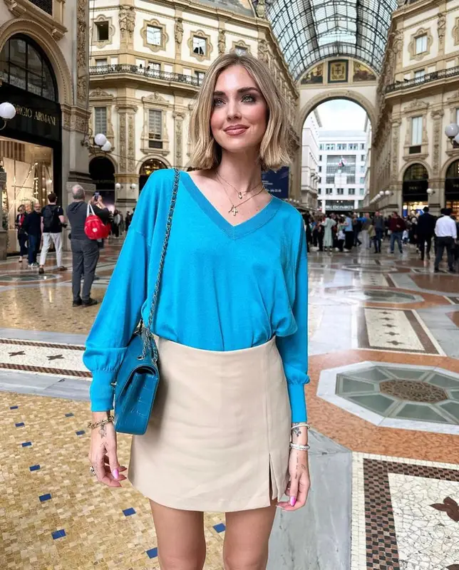 Chiara Ferragni outfit in Miu Miu, Chanel, and Zara, 2023